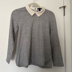 J.Crew Gray Long Sleeve Top with Silk White Collar